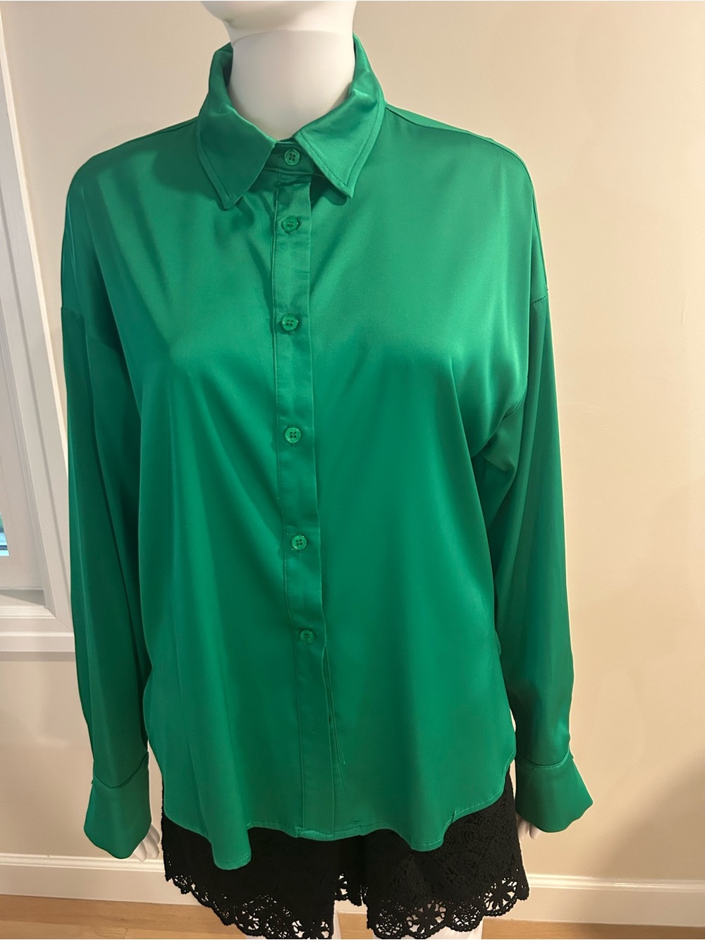 Romie - Emerald Green Button-Front Long Sleeve Blouse

New With Tags